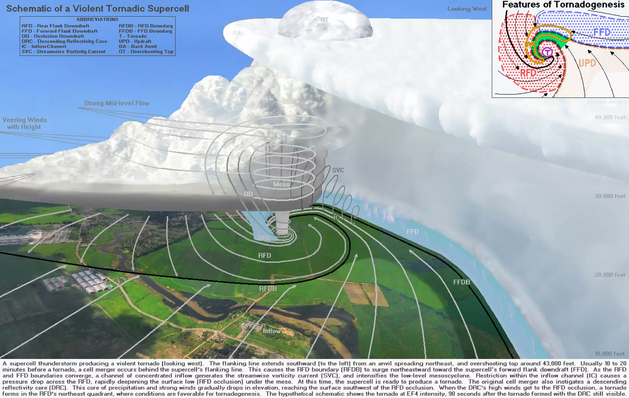 Supercell Schematic with Violent Tornado over Farmland Including ...