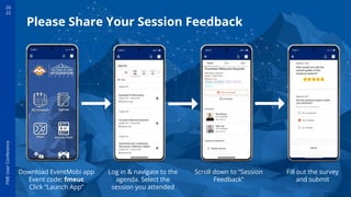 20
22
FME
User
Conference
Please Share Your Session Feedback
Log in & navigate to the
agenda. Select the
session you attended
Scroll down to “Session
Feedback”
Download EventMobi app
Event code: fmeuc
Click “Launch App”
Fill out the survey
and submit
 