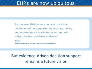 EHRs are now ubiquitous
But evidence-driven decision support
remains a future vision
 
