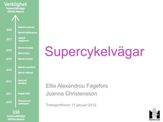 Supercykelvägar

Ellie Alexandrou Fagefors
Joanna Christensson
Transportforum 11 januari 2012
 