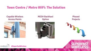 Town Centre / Metro WiFi: The Solution
MESH Backhaul
Option
Phased
Projects
Capable Wireless
Access Points
#SuperfastWireless
 