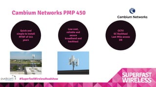 Cambium Networks PMP 450
Quick and
simple to install
MTBF of 141
years
CCTV
SC Backhaul
Last Mile access
DR
Low cost,
reliable and
secure
broadband and
backhaul
#SuperfastWirelessRoadshow
 