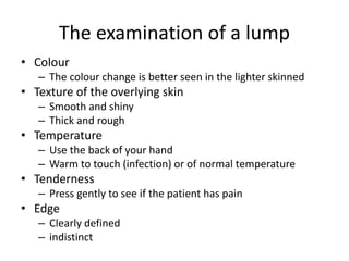 Comprehensive Guide to History and Physical Examination of a Lump | PDF