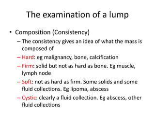 Comprehensive Guide to History and Physical Examination of a Lump | PDF