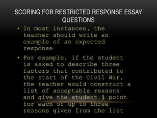 Restricted Response Essay Science Example Types of Tests | PPTX