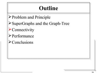 20 
Outline 
Problem and Principle 
SuperGraphs and the Graph-Tree 
Connectivity 
Performance 
Conclusions 
 