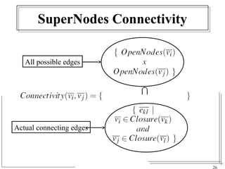 26 
SuperNodes Connectivity 
All possible edges 
Actual connecting edges 
 