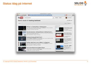 ˚
Status idag pa internet




c copyright 2012 Solido Networks, Henrik Lund Kramshøj   9
 