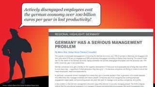 In 2013 every 4th employee in
Germany was actively
disengaged at his/her
workplace! (innere Kündigung)
Source: Gallup’s State of the Global Workplace Report 2013
 