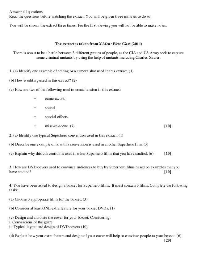 Gcse Wjec Film Studies Superhero Exam Paper Example
