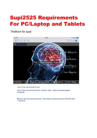 Supi2525 Requirements
For PC/Laptop and Tablets
TheBrain for ipad
 