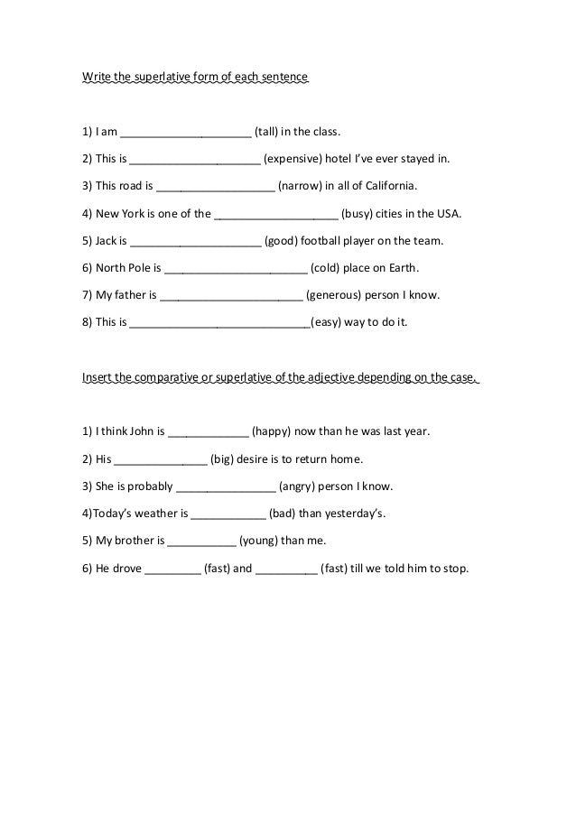 Superlatives worksheet