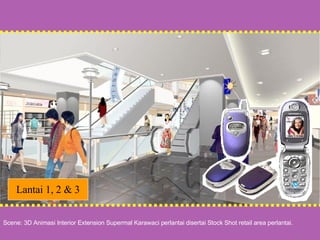 Scene: 3D Animasi Interior Extension Supermal Karawaci perlantai disertai Stock Shot retail area perlantai. Lantai 1, 2 & 3 