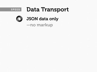 SPEED   Data Transport
        JSON data only
        —no markup
 