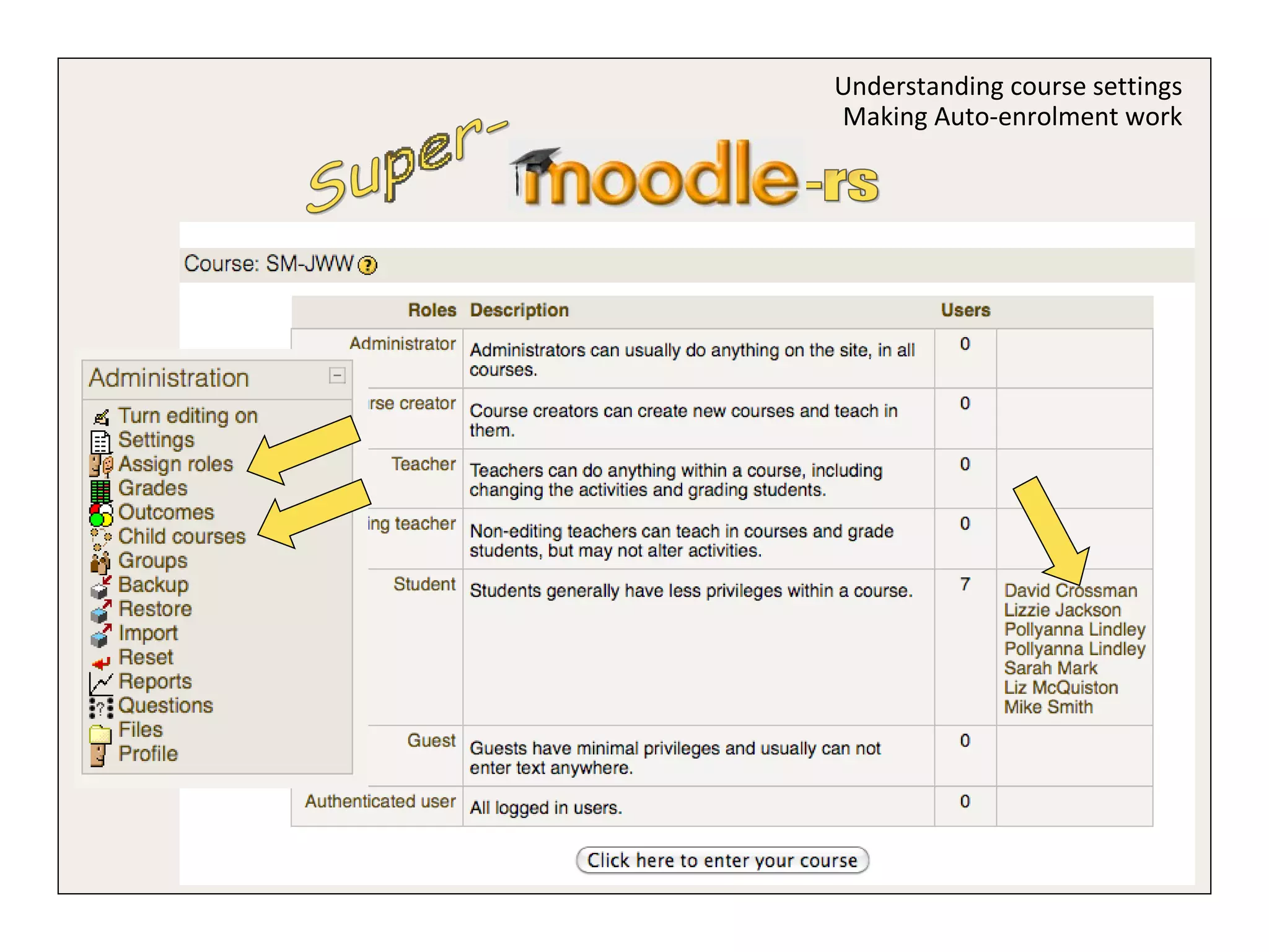 Super- -rs Understanding course settings Making Auto-enrolment work 