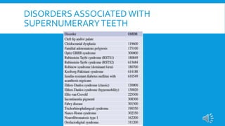 DISORDERS ASSOCIATED WITH
SUPERNUMERARYTEETH
 