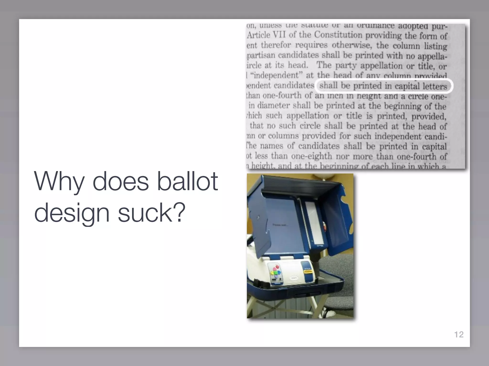 Why does ballot
design suck?



                  12
 