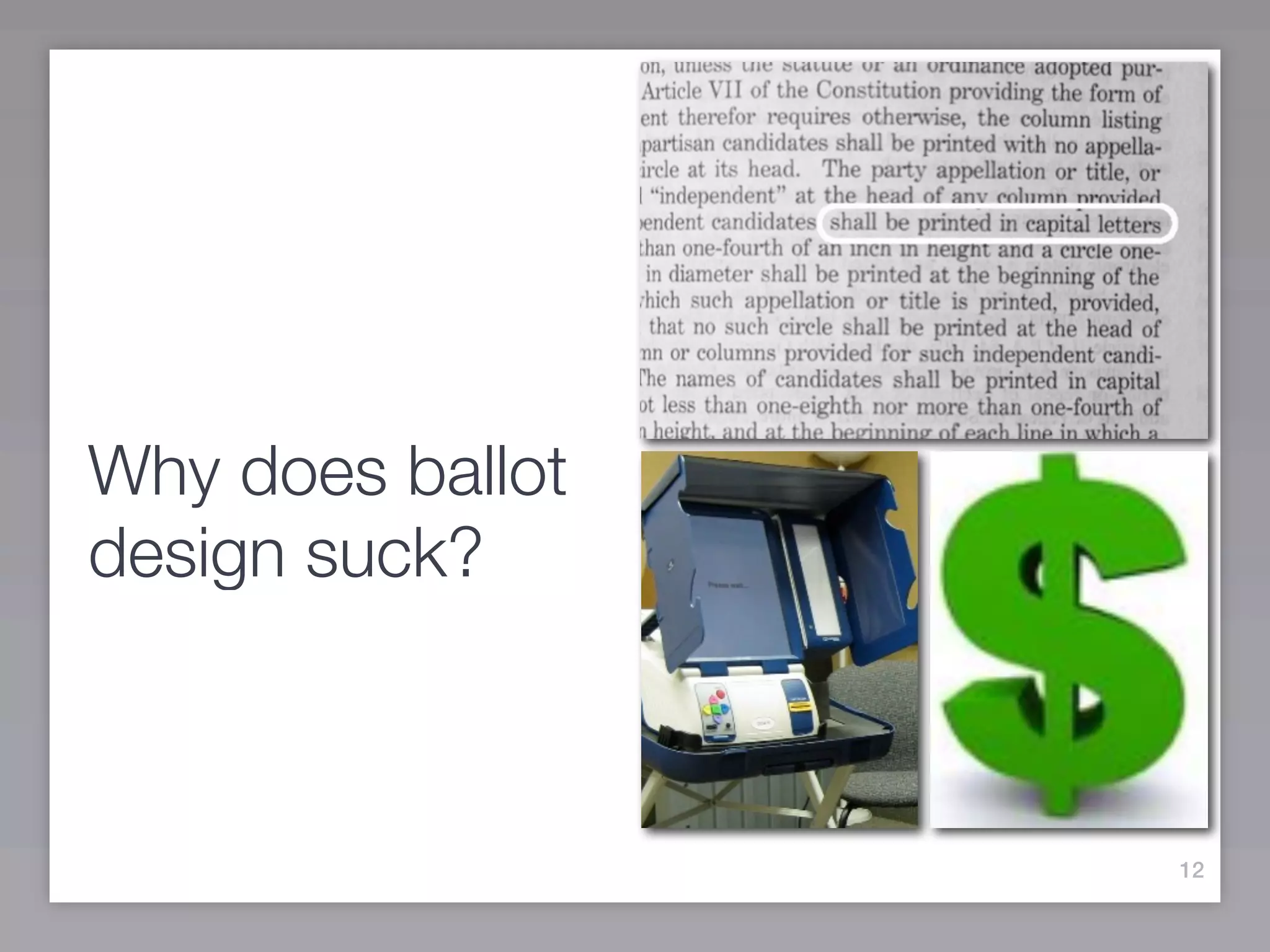 Why does ballot
design suck?



                  12
 