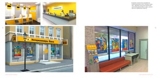 1312
В рамках проекта был разработан
иллюстративный стиль, который позво-
ляет оформить большое количество
носителей дружелюбно и ярко, донося
ценности бренда до клиента.
Дизайн интерьера и экстерьера Иллюстративный ряд в офисах банка
 