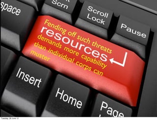 Fen
                               din
                                    go
                        dem            ff su
                             and             ch t
                       tha       sm               hre
                          n in        ore             ats
                      mu       divi
                         ster       dua capa
                                       l co bili
                                            rps ty
                                                 can




Tuesday, 26 June 12
 