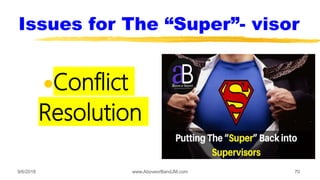 Issues for The “Super”- visor
Conflict
Resolution
9/6/2018 www.AboveorBandJM.com 70
 