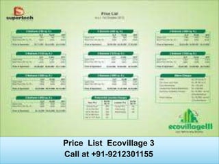 Price List Ecovillage 3
Call at +91-9212301155
 