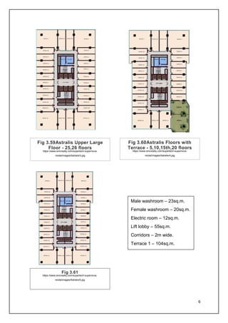 6
Fig 3.59Astralis Upper Large
Floor - 25,26 floors
https://www.smcrealty.com/supertech-supernova-
noida/images/Astralis/3.jpg
Fig 3.60Astralis Floors with
Terrace - 5,10,15th,20 floors
https://www.smcrealty.com/supertech-supernova-
noida/images/Astralis/4.jpg
Fig 3.61
https://www.smcrealty.com/supertech-supernova-
noida/images/Astralis/5.jpg
Male washroom – 23sq.m.
Female washroom – 20sq.m.
Electric room – 12sq.m.
Lift lobby – 55sq.m.
Corridors – 2m wide.
Terrace 1 – 104sq.m.
 