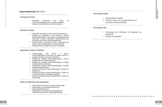 12
6
ANEXO
12
7
ANEXO
Impermeabilização (IBI, 2001):
Concepção do produto:
 Avaliação preliminar dos tipos de
impermeabilizaçãoviáveis de serem adotados;
 Estudo de implantação do empreendimento.
Definição do produto:
 Definição das áreas a serem impermeabilizadas;
 Análise da utilização e das áreas a serem
impermeabilizadas, e dos dados do comportamento
estrutural, visando identificar interferências que
ocorrerão nas áreas impermeabilizadas;
 Estudo técnico e econômico para a definição dos
tipos de impermeabilização a serem adotados;
 Assessoria para adoção de novas tecnologias.
Identificação e solução de interfaces:
 Consolidação das áreas a serem
impermeabilizadas, definidas na etapa anterior e
seleção dos tipos a serem utilizados;
 Análise da interface Impermeabilização x Projeto
Arquitetônico e Projeto Estrutural;
 Análise da interface Impermeabilização x Projeto
deinstalações hidráulicas;
 Análise da interface Impermeabilização x Projeto
deinstalações elétricas;
 Análise da interface Impermeabilização x Projeto de
paisagismo;
 Análise da interface Impermeabilização x Projeto de
Ar-condicionado e Ventilação mecânica;
 Análise da interface Impermeabilização x Projeto de
Automação.
Projeto de detalhamento das especialidades:
 Detalhamento dos tipos de impermeabilização;
 Elaboração de memoriais descritivos e
especificaçõestécnicas;
 Elaboração de planilhas de quantidades de
materiaise serviços de impermeabilização.
Pós-entrega do projeto:
 Apresentação do projeto;
 Programa básico de acompanhamento dos
serviçosde impermeabilização.
Pós-entrega da obra:
 Participação em atividades de avaliação e/ou
assessoria;
 Projetos de Alterações.
Supervisão
de
projetos
 