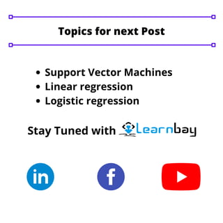Topics for next Post
Support Vector Machines
Linear regression
Logistic regression
Stay Tuned with