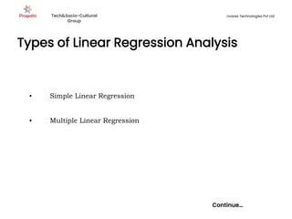 Types of Linear Regression Analysis
Continue…
▪ Simple Linear Regression
▪ Multiple Linear Regression
Tech&Socio-Cultural
Group
Livares Technologies Pvt Ltd
 