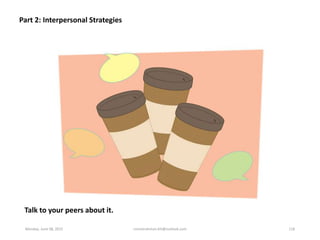 Part 2: Interpersonal Strategies
Talk to your peers about it.
Monday, June 08, 2015 ronnierahman.khl@outlook.com 118
 