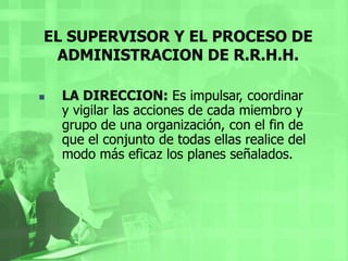El Método No-DirectivoEl método no-directivo: Consiste en la aplicación de la no directividad en la supervisión, ofreciéndole estimulo y amplias oportunidades para que cada uno de los trabajadores tome conciencia de su desempeño y encuentre, por sí solo, los caminos necesarios para el mejoramiento de su actuación.Objetivo:    El método no-directivo tiende al perfeccionamiento del proceso, ofreciendo al trabajador oportunidades de tomar más conciencia de sus percepciones, objetivos, necesidades y aspiraciones, lo cual le ayudara a desarrollarse, aumentando su habilidad para analizar, evaluar e interpretar lo que ocurre entorno de él y de su labor, ayudándolo así a hacer su acción más significativa y eficaz.