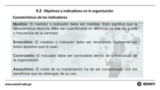 www.senati.edu.pe
II.2 Objetivos e indicadores en la organización
Características de los indicadores
 