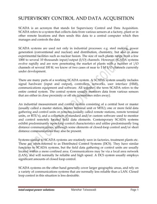 Supervisory control and data acquisition system | PDF
