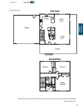 63
                 Clave de respuestas
                 Departamento: Baño, Casa de un piso: Clóset vestidor, Casa de dos pisos: Baño de la planta baja.
 Riesgos
naturales
                                                                                                            Casa de dos pisos
                                                                                     2.2     Tornados               ¿Está listo?
 