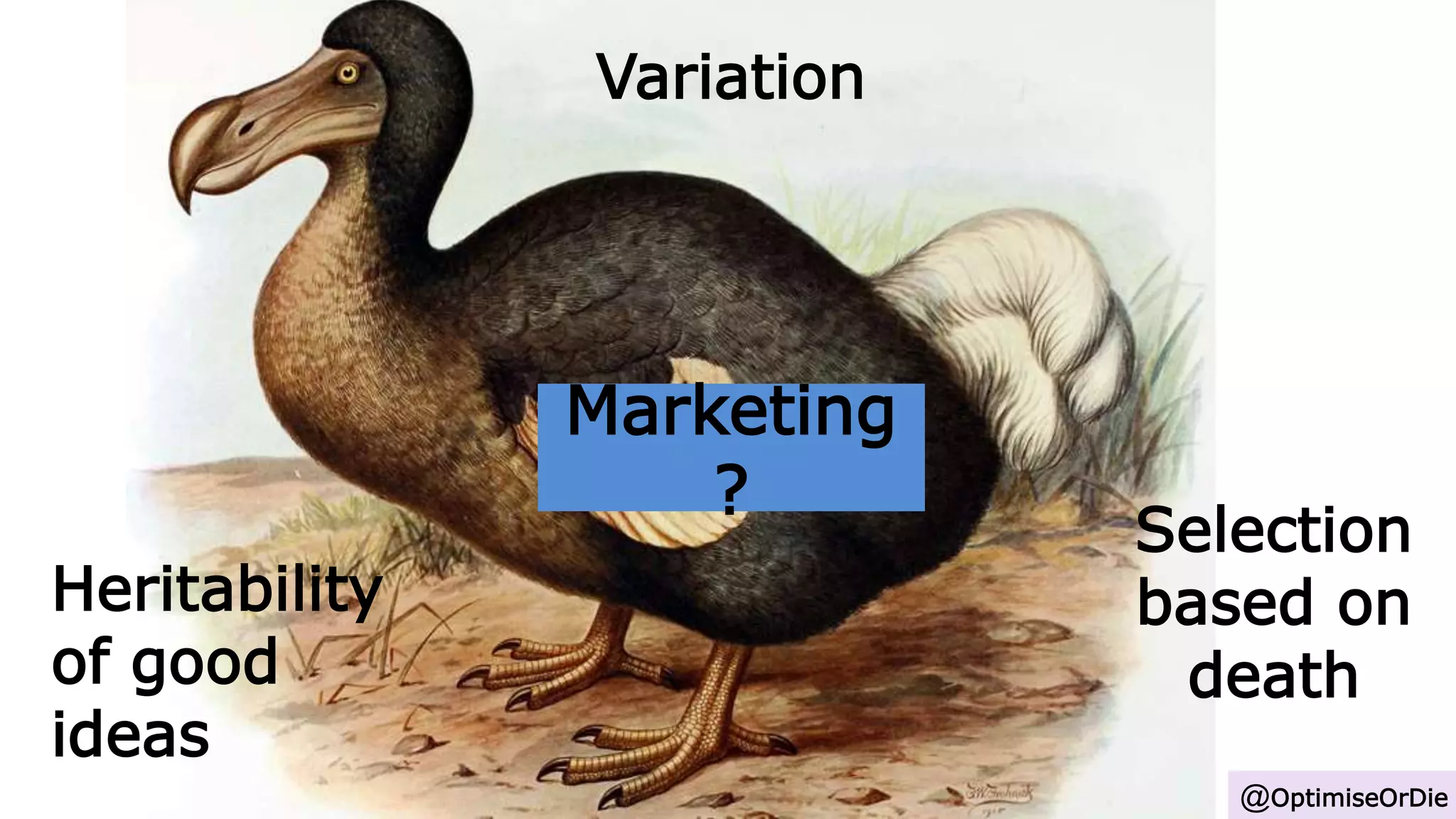 @OptimiseOrDie
Marketing
?
Variation
Heritability
of good
ideas
Selection
based on
death
 