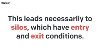 This leads necessarily to
silos, which have entry
and exit conditions.
 