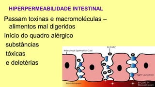 Passam toxinas e macromoléculas –
alimentos mal digeridos
Início do quadro alérgico
substâncias
tóxicas
e deletérias
 