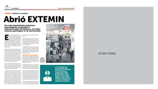 Martes, 22 de setiembre del 20158. SUPLEMENTO
AVISO YOBEL
Abrió EXTEMIN
Las 13 delegaciones
internacionales que
participarán en PERUMIN
32 son: Alemania,
Argentina, Australia,
Canadá, Chile, China,
Brasil, Estados Unidos,
España, Francia, Países
Nórdicos, Reino Unido y
Sudáfrica. Todas ellas con
importante cantidad de
empresas proveedoras.
E
n un estrado acondicionado fren-
te a la puerta de ingreso al evento
minero,unemocionadoalcaldede
Arequipa,AlfredoZegarraTejada,
inauguróayerlaExhibiciónTecno-
lógicaMinera-EXTEMIN2015,laplataforma
deexhibicióntecnológicadondesepresentan
lasmásimportantesempresasproveedorasna-
cionaleseinternacionalesdebienesyservicios
mineros, en el marco de PERUMIN – 32 Con-
venciónMinera.
ZegarraTejadaseñalóqueelaportedelsector
mineroessumamenteimportanteparaeldesa-
rrollodelpaís,einvocóalGobiernoCentralpa-
raquelosingresosdelamineríaseaninvertidos
eneducación,tecnologíaeinvestigación.“No
puedeserposiblequesiendoelPerúunpaísmi-
nero,conunaindustriaextractivaimportante,
sigamossiendounpaísricosolamenteenrecur-
sosnaturales.Yocreoquejuntos,elpuebloyla
mineríalopodremoslograr.Eseeselgranreto”,
refirióelburgomaestredeArequipa.
Como se sabe, PERUMIN se lleva a cabo por
primeravezenlasinstalacionesdelaUniversi-
dadNacionalSanAgustín,queesteañorecibirá
másde100milasistentes,entreprofesionaless
yprofesionalesminerosde50países.
“EXTEMIN constituye la reafirmación de la
confianzaenunPerúqueseabrealmundo,de-
mostrándoseasíquenosoloposeeunenorme
potencialminerosinoqueofreceuninvaluable
capitalhumano,motordeldesarrollodelana-
ción. EXTEMIN se ha consolidado a través de
losañoscomoelespacioidealdeintercambioy
actualizacióntecnológicadelamineríaydelas
empresasproveedorasdeproductosyservicios
dirigidosalsector”,señalaelingenieroGustavo
Luyo, presidente de la Exhibición Tecnológica
Minera – EXTEMIN, y miembro del Consejo
DirectivodelInstitutodeIngenierosdeMinas
delPerú.
Pesealadifícilcoyunturainternacional,lareali-
zacióndeEXTEMINdemuestraqueconesfuer-
zoytrabajodeplaneamientoentrelosactores
delacadenaproductiva,logísticaydeservicios
se puede enfrentar con éxito los retos de una
economíaglobalizada.
“EXTEMIN2015ofrecerámásde70rubrosin-
dustrialesycomerciales,loquedemuestraque
lamineríanosoloesunaactividadeconómica
descentralizada,sinoquecoadyuvaalproceso
dediversificacióneindustrializacióndelpaís”,
resaltaGustavoLuyo.
Educación Y estrategia
ParaYamilaOsorio,gobernadoraregionalde
Arequipa,elhechodehabertomadolaeduca-
cióncomobanderadePERUMINesclave,por-
queellosignificaunacercamientodirectoalos
jóvenes,quesonunodelosprincipalesactivos
quetienenuestropaís.
Otrodetallequeresaltaesquesehaelegidola
UniversidadSanAgustíncomosedeporquees-
tarepresentaelcorazónylahistoriadeArequi-
pa,asícomolaexpresióndesuintelectualidad.
“Estoyconvencidadequeestas10oportuni-
dadesquehemostenidodeejecuciónconse-
cutivadelaconvenciónmineraenArequipa,y
que nos ha puesto en los ojos del mundo, ha
contribuidoaqueArequipaseposicionecomo
unaciudadestratégicayatractivaparalareali-
zacióndeestetipodeeventos,queañoaaño
sonmásfrecuentesennuestraciudad”,dice.
Esto,sinembargo,seconviertetambiénenun
reto, pues la ciudad debe brindar los mejores
serviciosylamáscálidaacogidaalosvisitantes.
>EXTEMIN
ofrecerámás
de70rubros
industrialesy
comerciales.
Las más importantes empresas
proveedoras nacionales e
internacionales de bienes y servicios
mineros participan en la Convención.
VITRINA. Exhibición tecnológica
Foto:DenisMayhua
 