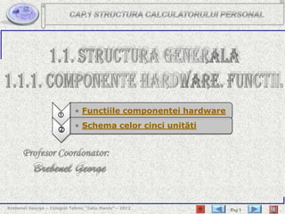 
                             • Functiile componentei hardware
                             • Schema celor cinci unităti
                      




Brebenel George – Colegiul Tehnic ”Iuliu Maniu” - 2012          Pag 1
 