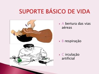  A bertura das vias
aéreas
 B respiração
 C irculação
artificial
 
