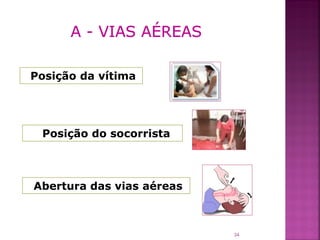 Posição da vítima




 Posição do socorrista



Abertura das vias aéreas



                           34
 