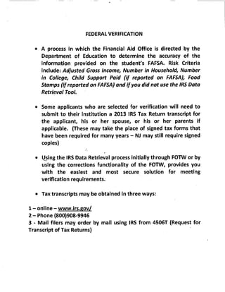 Supplemental Materials from Senior Financial Aid Night 2013