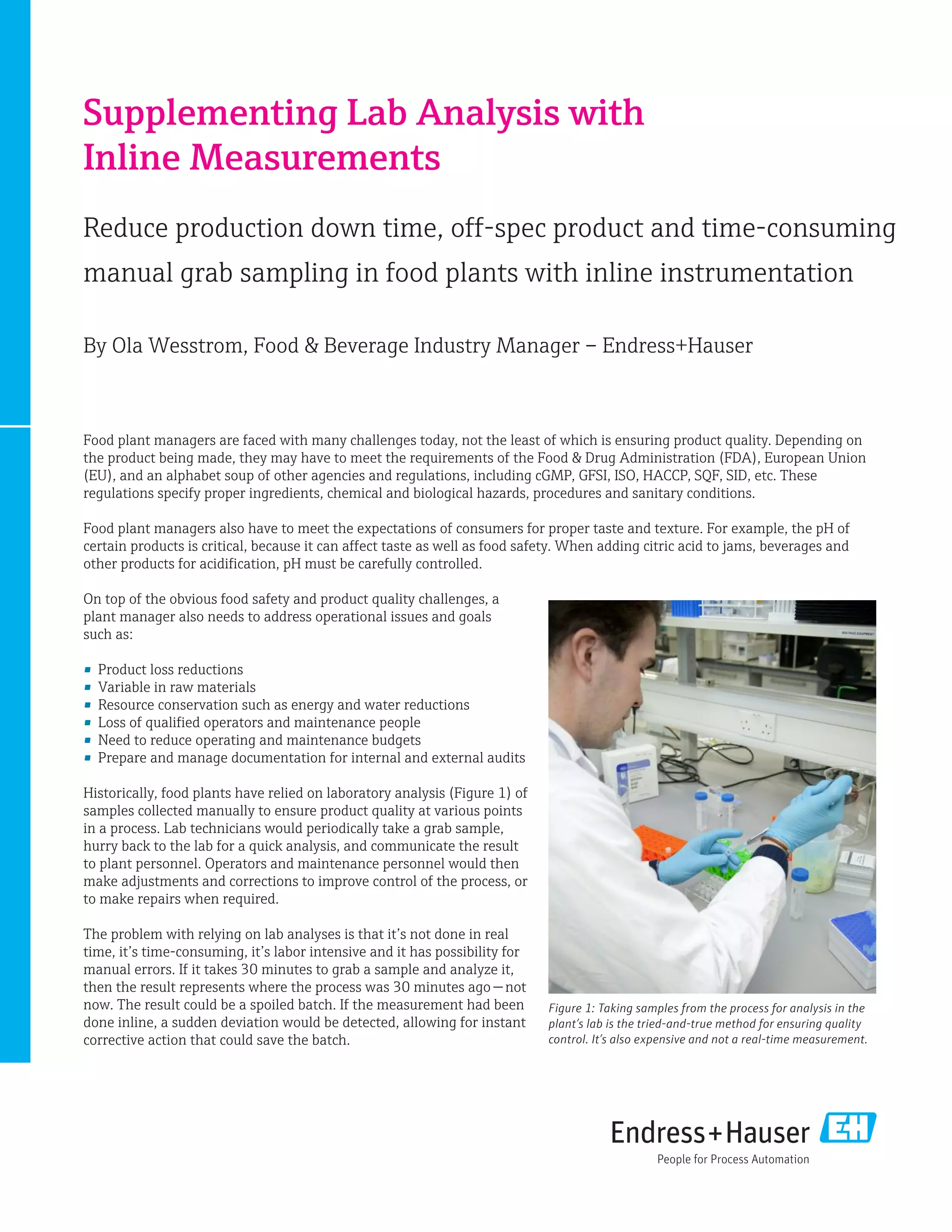 Supplementing lab analysis with inline quality measurements in food ...