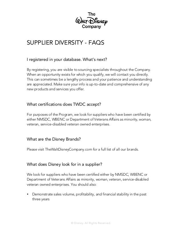 Supplier Diversity The Walt Disney Company