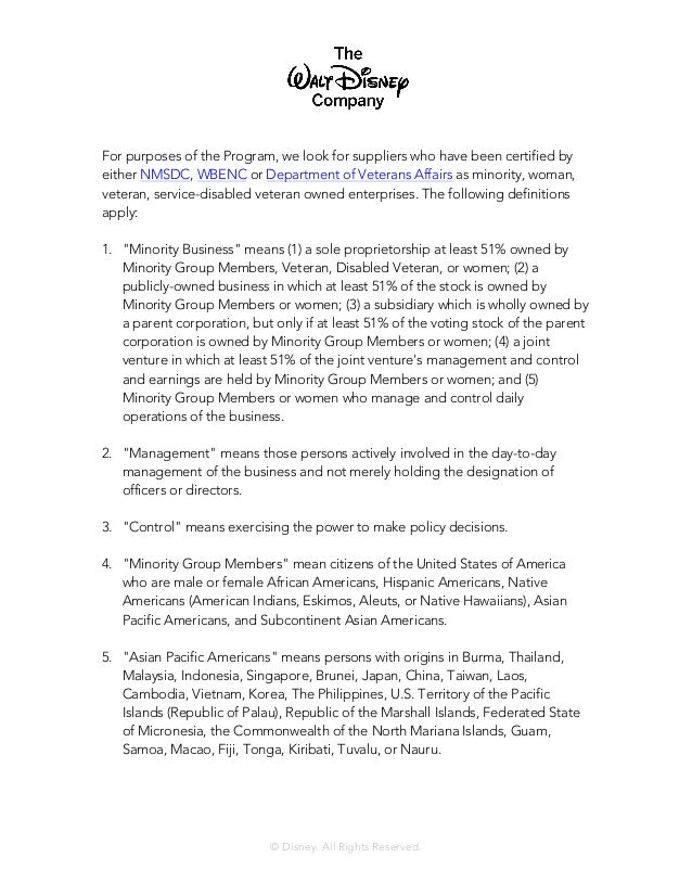 Supplier Diversity The Walt Disney Company
