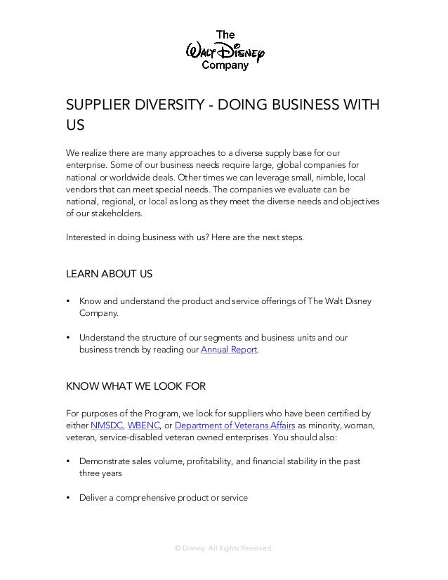 Supplier Diversity The Walt Disney Company