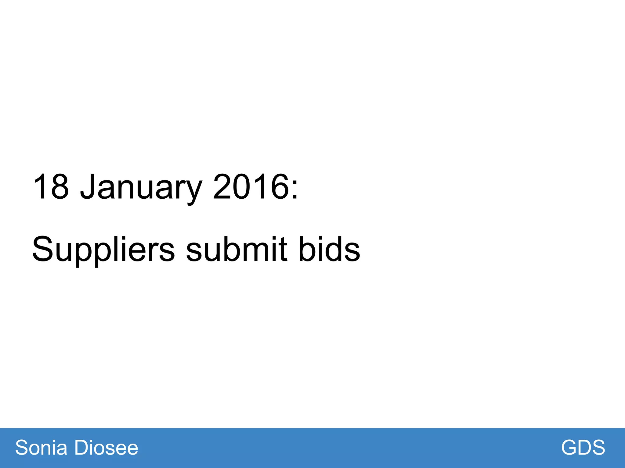 18 January 2016:
Suppliers submit bids
GDSSonia Diosee
 