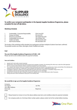Supplier Excellence faq's & booking form
