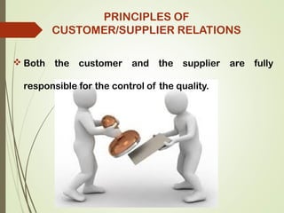 PRINCIPLES OF
CUSTOMER/SUPPLIER RELATIONS
 Both the customer and the supplier are fully
responsible for the control of the quality.
 
